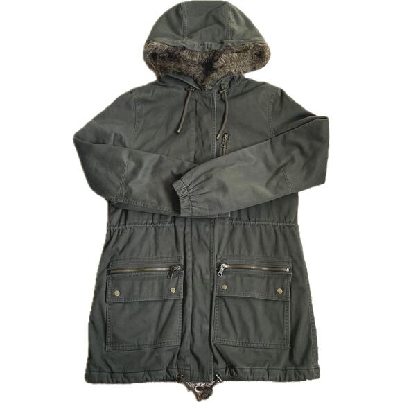 BANANA REPUBLIC Hooded Utility Parka Coat SZ S Army Olive Green Mid Length Twill - Picture 8 of 12